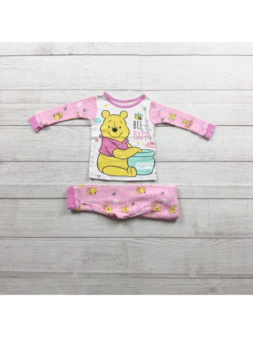 Disney Baby Winnie The Pooh Pink Pajama Set Bee Happy Snug Fit Cotton 6-9 Months